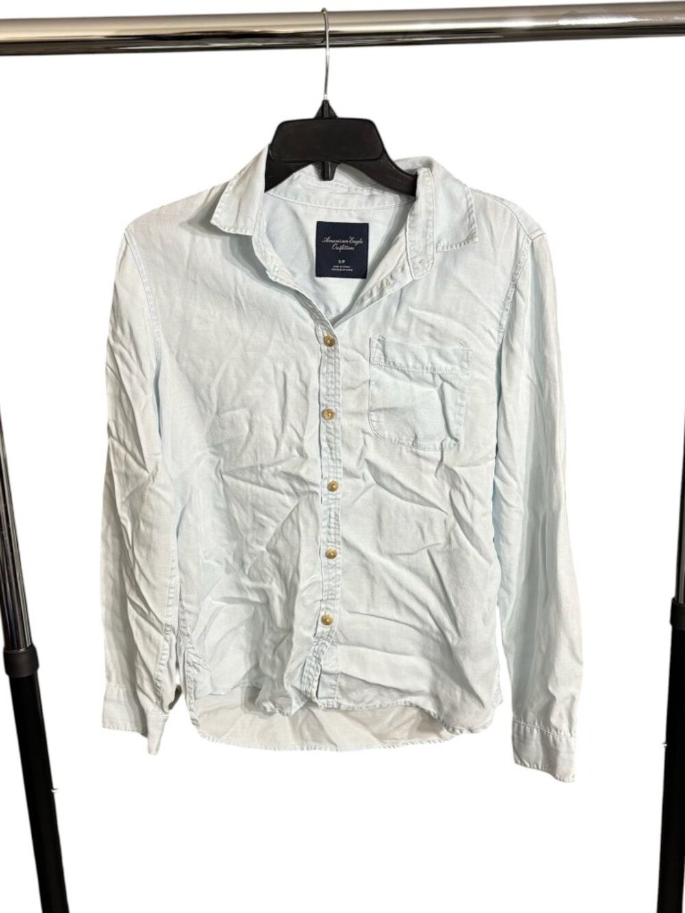 American Eagle Button Down Shirt Collared Light Blue Size Small